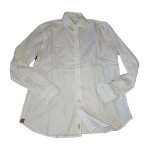 TODD SNYDER 16 34/35 White & Tiny Polka Dots 2 Ply Cotton Button Up Dress Shirt